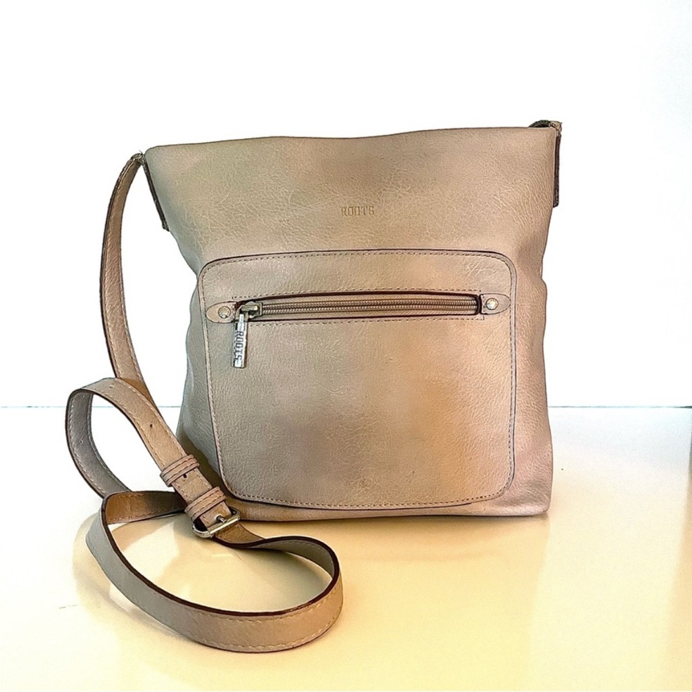 Roots Taupe Synthetic Leather Cross body Bag With Adjustable Strap